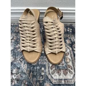 Mila Paoli Womens 8 Shoes Beige Leather Wedge Slide Sandals ITALY NEW